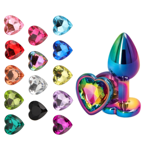 Анальна пробка металева Baby XXX Multicolour S з кристалом-серцем