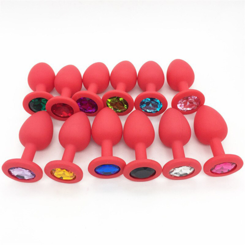 Анальна пробка Baby XXX червона силіконова M із кристалом