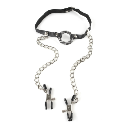 Кляп с зажимами для сосков Fetish Fantasy Series O-Ring Gag Nipple Clamps