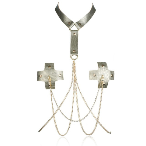 Пестис-хрести з чокером та ланцюжками JSY Nipple Sticker RT236101 Gold