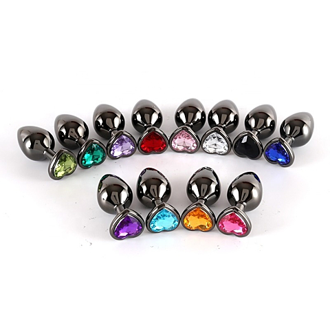 Анальна пробка сталева Baby XXX чорна S з кристалом-серцем