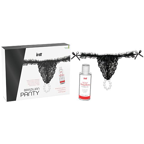 Набір лубрикант і трусики Intt Brazilian Panty black