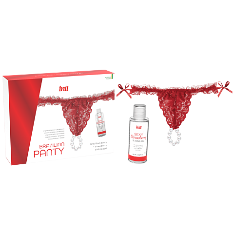 Набор лубрикант и трусики c жемчужинами INTT Brazilian red