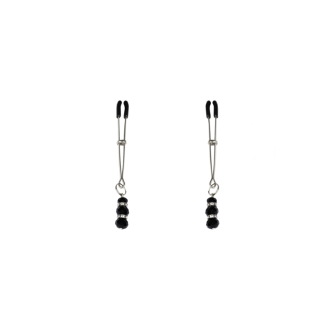 Тонкие зажимы для сосков с подвеской Feral Feelings - Thin nipple clamps, серебро/черный