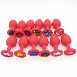 Анальна пробка Baby XXX червона силіконова M із кристалом