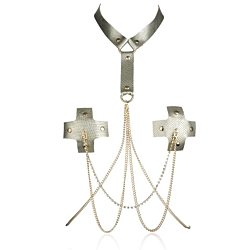 Пестис-хрести з чокером та ланцюжками JSY Nipple Sticker RT236101 Gold