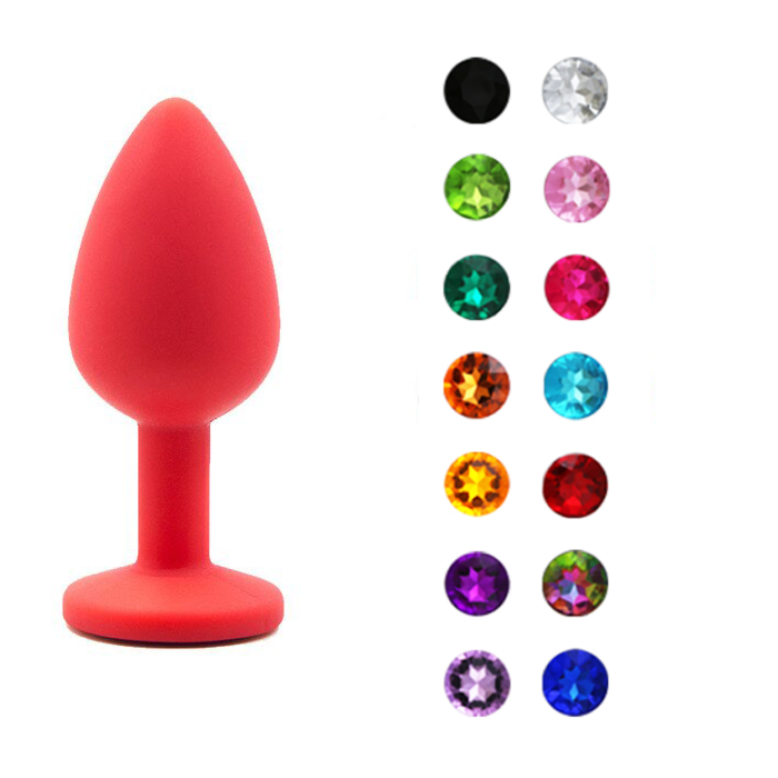 Анальна червона силіконова пробка Baby XXX розмір S з кристалом