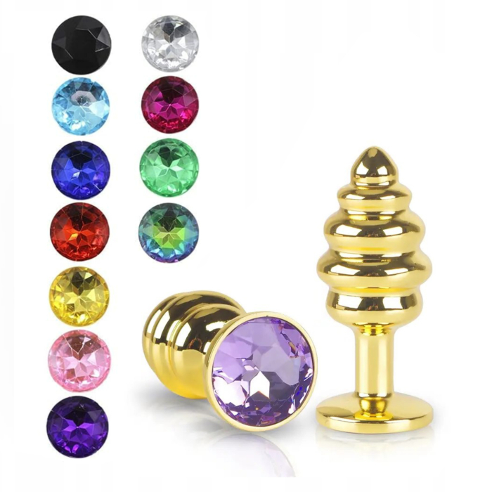 Анальна пробка жовта спіральна металева Baby XXX S з кристалом