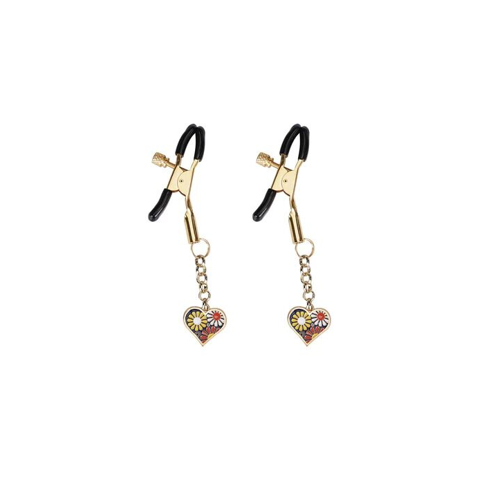 Зажимы для сосков Liebe Seele Nipple Clamps Gold Heart-shaped Flowers on Blue