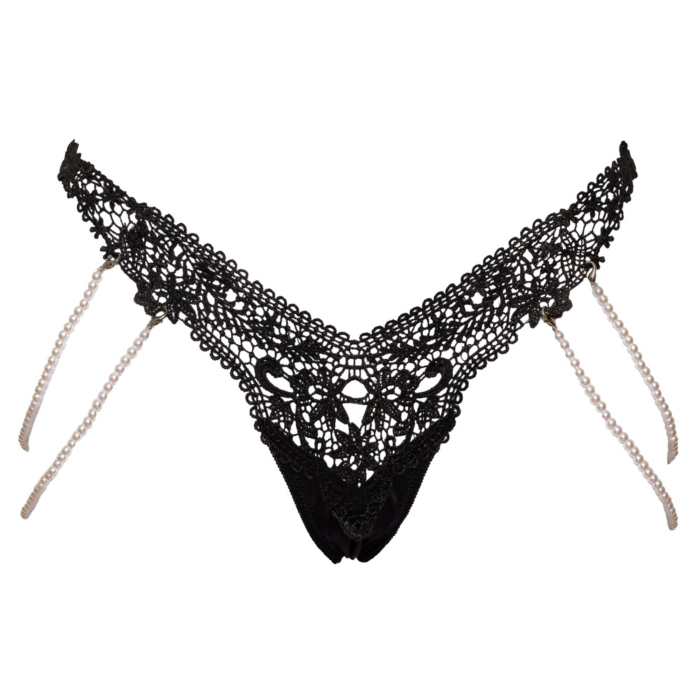 Трусики Cottelli Lingerie Riostring with Pearl Chains M/L Black