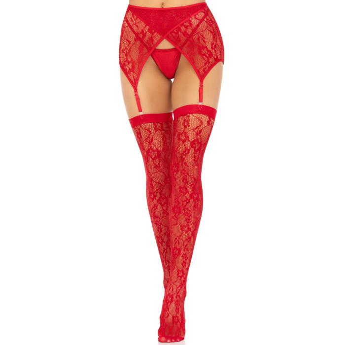 Комплект Leg Avenue Lace thigh highs & garterbelt One Size Red