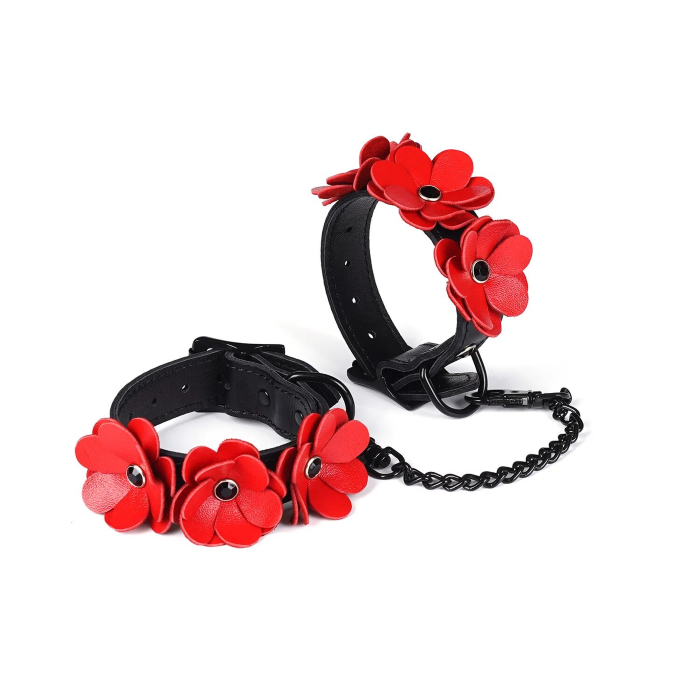 Наручники Liebe Seele Flower Rhythm Leather Black and Red Hand Cuffs