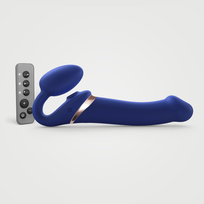 Безремінний вібрострапон з вакуумною стимуляцією Strap-On-Me Multi Orgasm Blue L