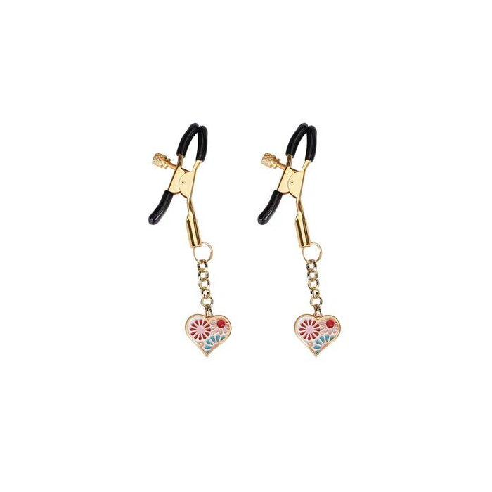 Зажимы для сосков Liebe Seele Nipple Clamps Gold Heart-shaped Flowers on White