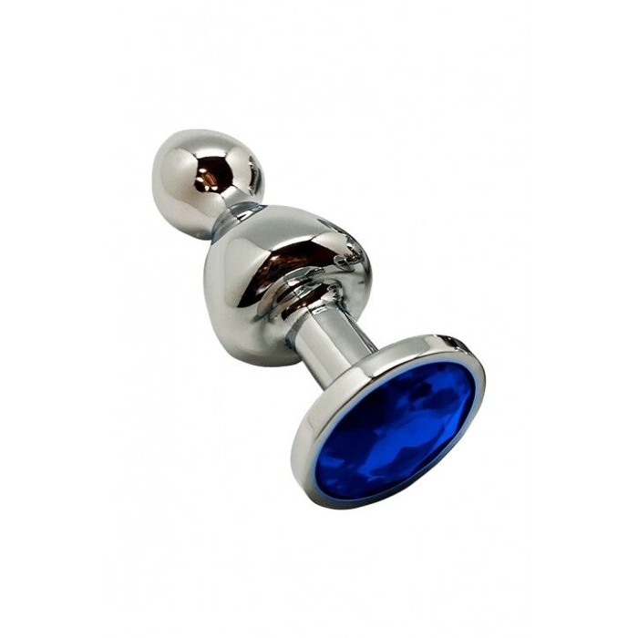 Металлическая анальная пробка Wooomy Lollypop Double Ball Metal Plug Blue M