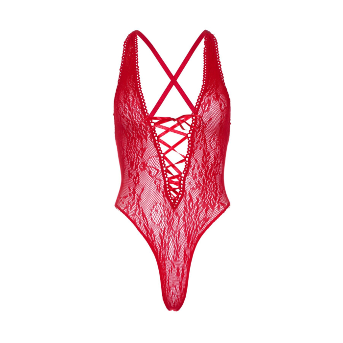 Кружевное боди Leg Avenue Floral lace thong teddy Red one size