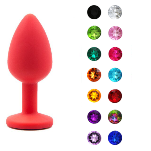 Анальна червона силіконова пробка Baby XXX розмір S з кристалом