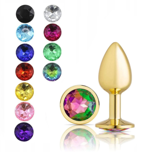 Анальная пробка желтая металлическая Baby XXX M с кристаллом