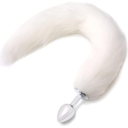 Анальна металічна пробка з білим хвостом Baby XXX