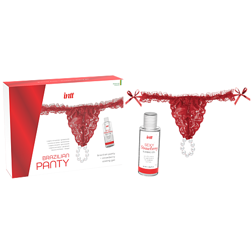 Набор лубрикант и трусики c жемчужинами INTT Brazilian red