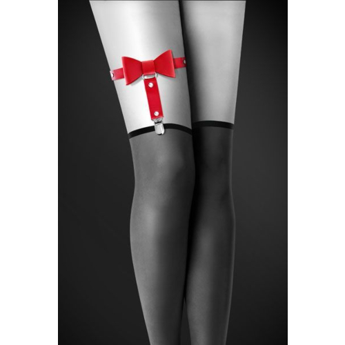 Гартер на ногу Bijoux Pour Toi - WITH BOW Red, сексуальная подвязка с бантиком, экокожа