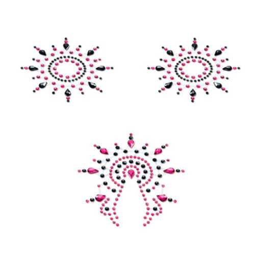 Пэстис из кристаллов Petits Joujoux Gloria set of 3 - Black/Pink, украшение на грудь и вульву