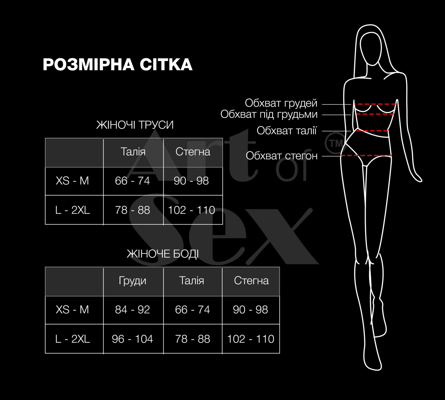 розміри білизни Art of Sex